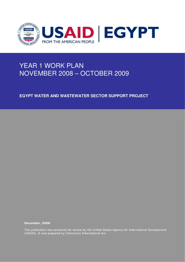 Year 1 work plan : November 2008-October 2009 -- Egypt water and wastewater sector support project