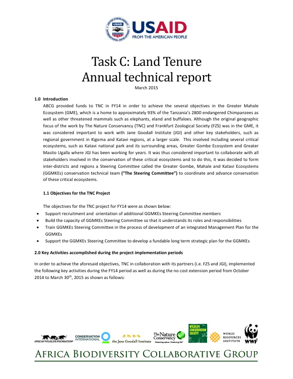 Annual Technical Report: Land Tenure Task C, March 2015