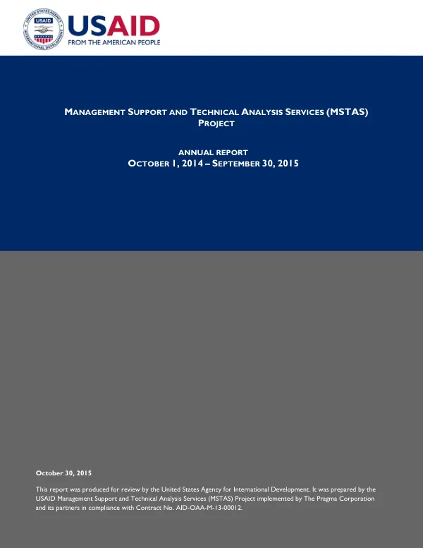 Management Support and Technical Analysis Services (MSTAS) Project Annual Report October 1, 2014 – September 30, 2015