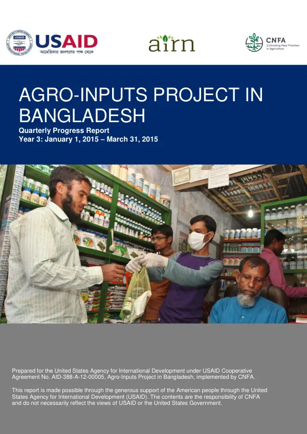 USAID Agro-Inputs Project in Bangladesh: Quarterly Progress Report Y3Q2