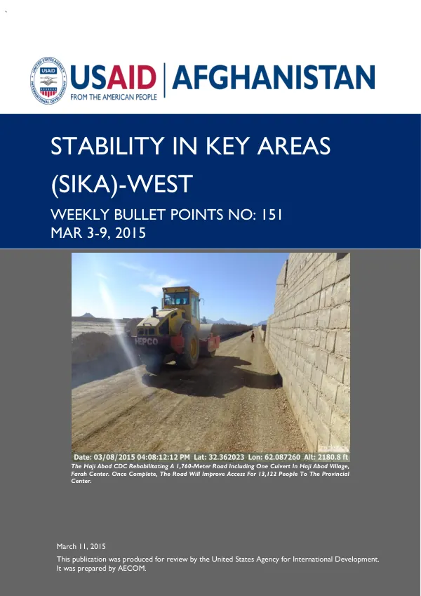 SIKA-West Weekly Bullet Points No. 151: March 3-9, 2015