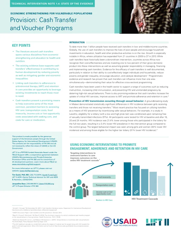 Technical Intervention Note 1.4: State of the Evidence on Cash Transfers and HIV Care