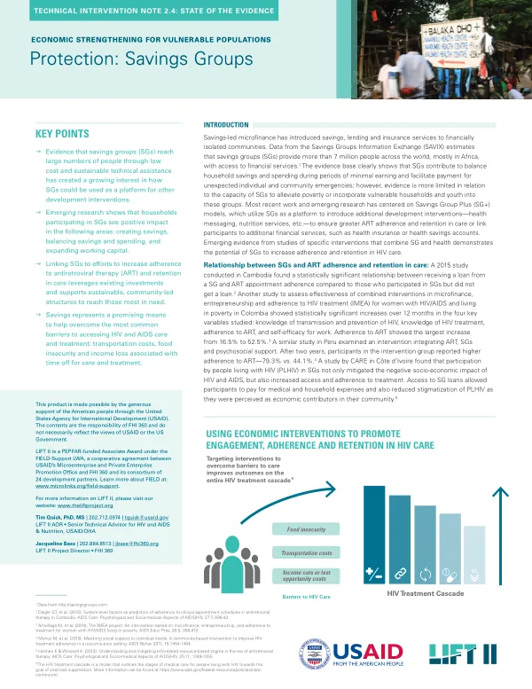 Technical Intervention Note 2.4: State of the Evidence on Savings Groups and HIV Care