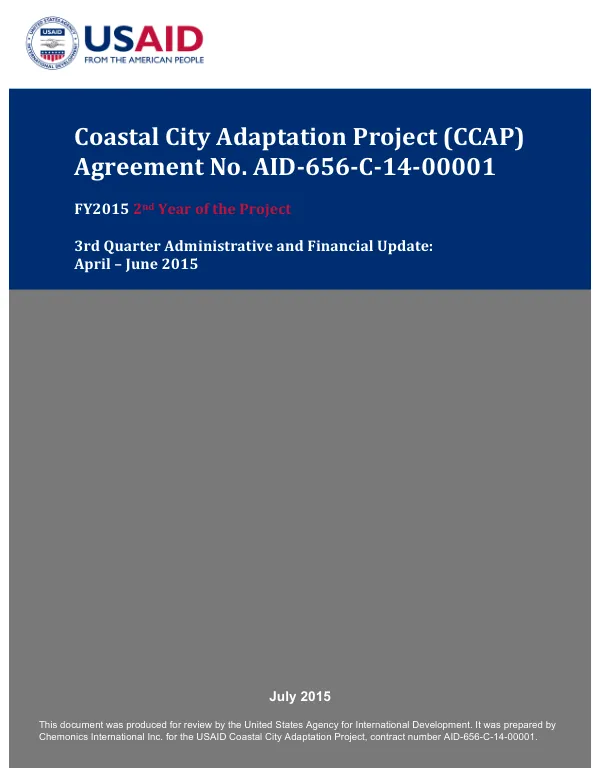 Quarterly Administrative and Financial Update April – June 2015 Coastal City Adaptation Project (CCAP)