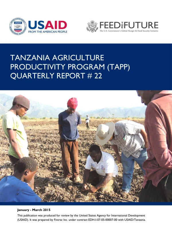 Tanzania Agriculture Productivity Program (TAPP) Quarterly Report #22 January - March 2015