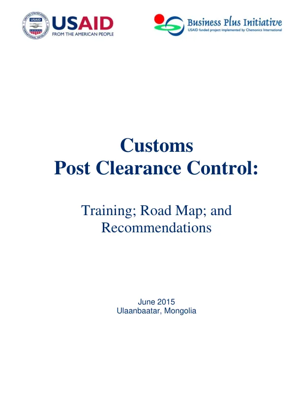 Customs Post Clearance Audit Team Training and Road Map