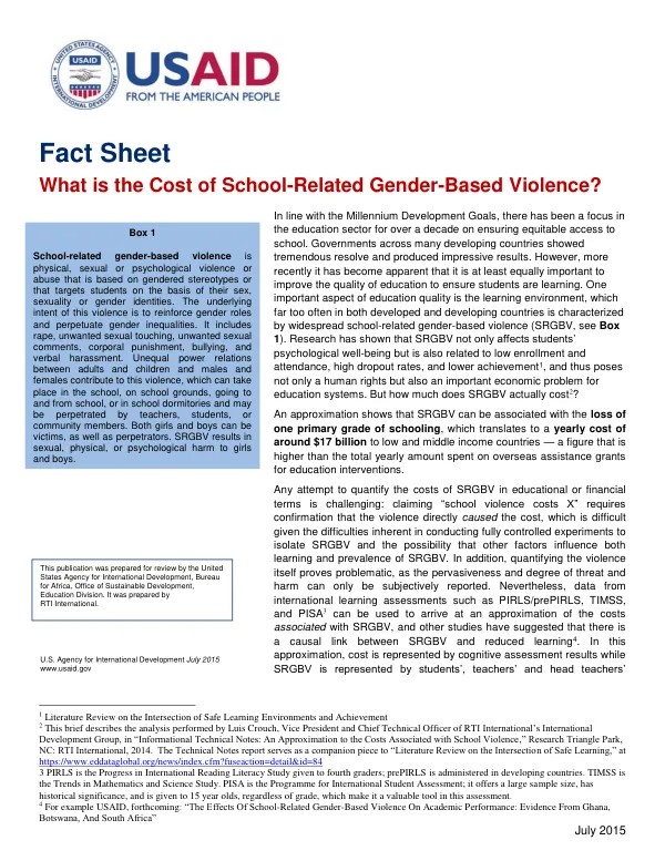 The Cost of School-Related Gender-Based Violence