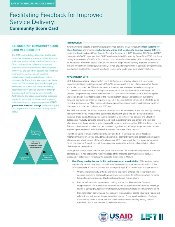 LIFT II Technical Process Note: Community Score Card Methodology