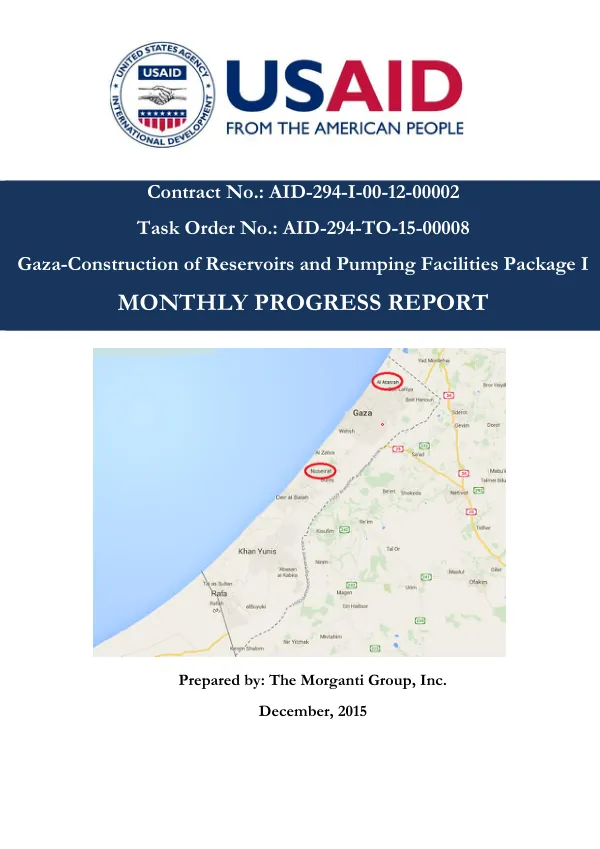 Construction Monthly Progress Report – December 2015: Gaza - Construction of Reservoirs and Pumping Facilities Package I