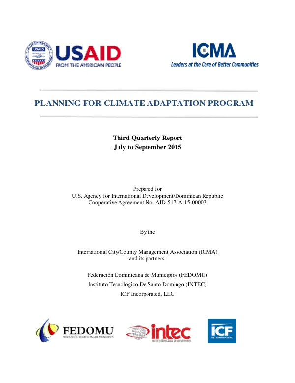USAID/ICMA Planning for Climate Adaptation Program – Quarterly Report 3 (September 2015)