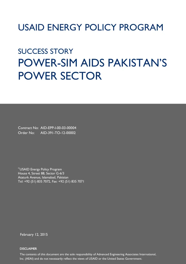 USAID Energy Policy Program: PowerSIM Aids Pakistan’s Power Sector