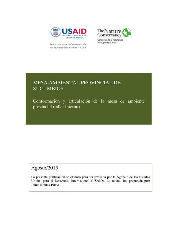 Conformación y Articulación de la Mesa de Ambiente Provincial de Sucumbíos