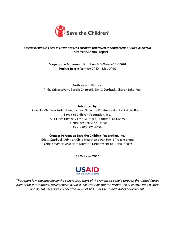 Saving Newborn Lives in Uttar Pradesh (CS-28) India, Year 3 Annual Report