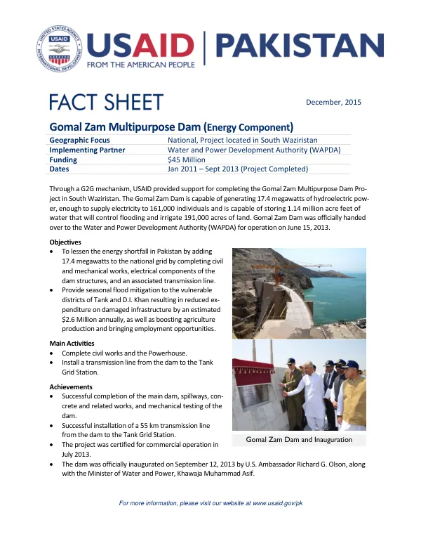 Gomal Zam Multipurpose Dam (Energy Component)