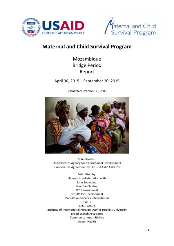Maternal and Child Survival Program Bridge Period Report