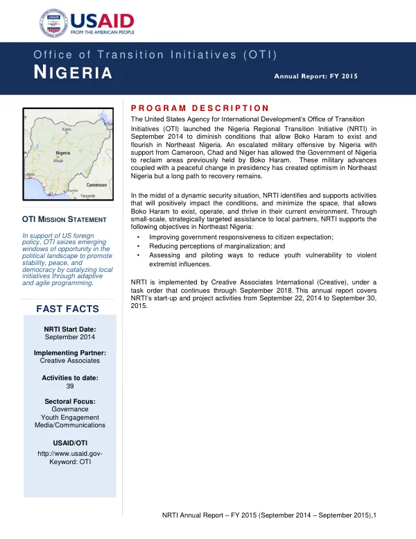 NRTI Annual Report – FY 2015 (September 2014 – September 2015)