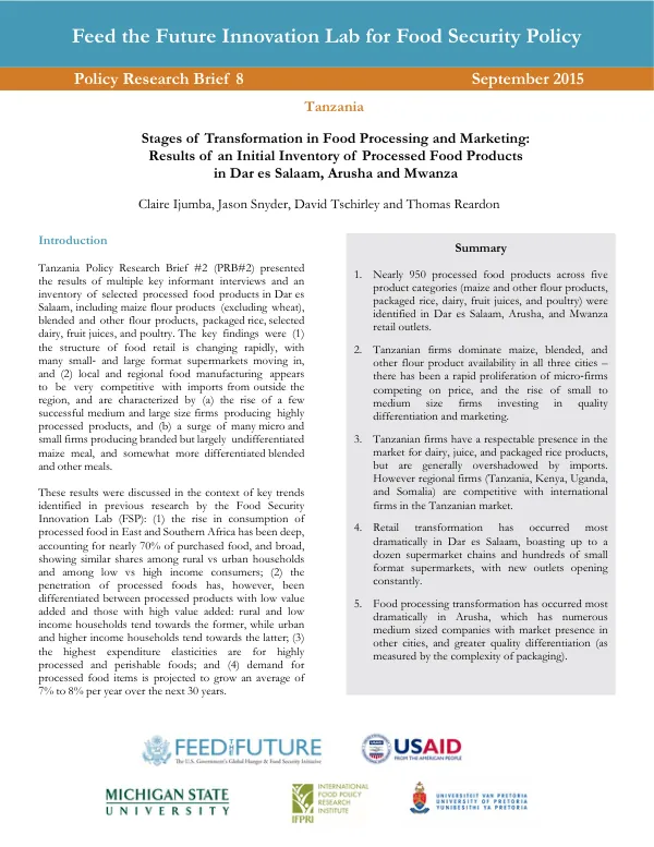Feed the Future Innovation Lab for Food Security Policy Policy Research Brief 8