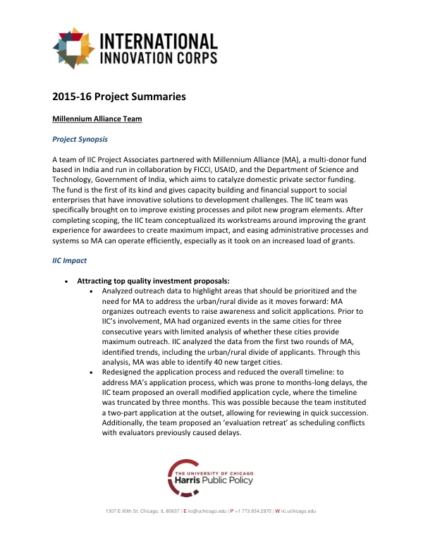 International Innovation Corps (IIC) Project Summaries