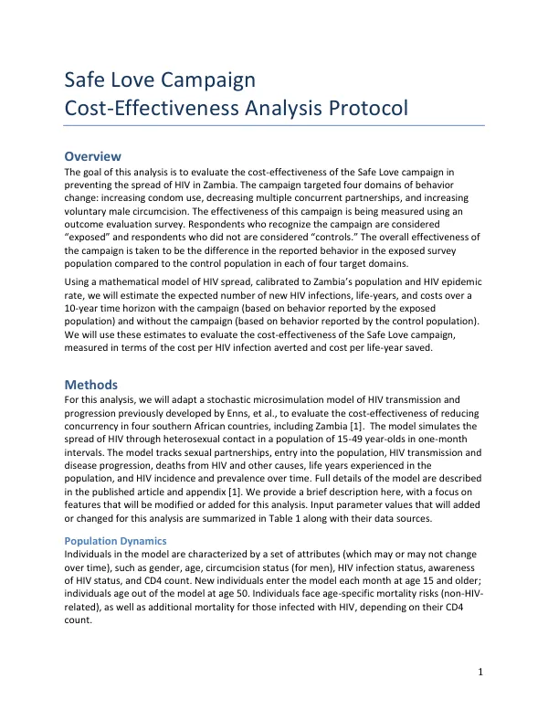Cost-Effectiveness Analysis Protocol for Safe Love Campaign in Zambia