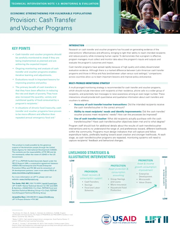 Technical Intervention Note 1.3: Monitoring & Evaluation of Cash Transfer and Voucher Programs