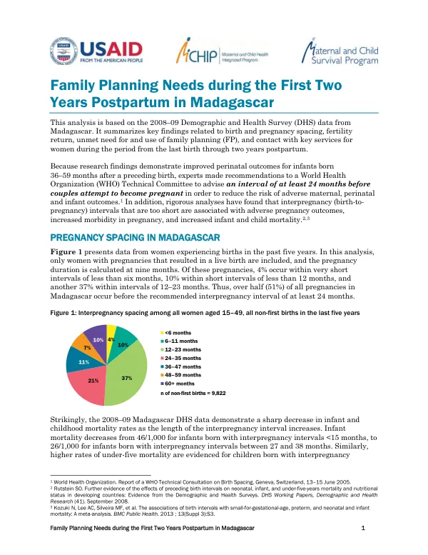 Family Planning Needs during the First Two Years Postpartum in Madagascar