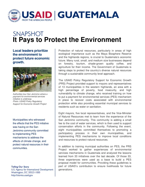 USAID Policy Regulatory Support for Economic Growth Project: It Pays to Protect the Environment
