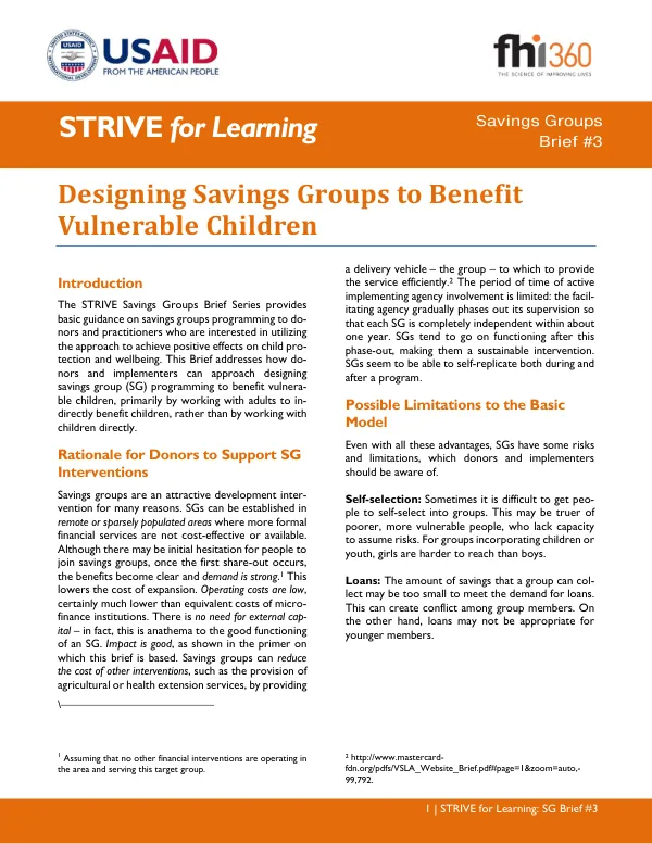 Designing Savings Groups to Benefit Vulnerable Children