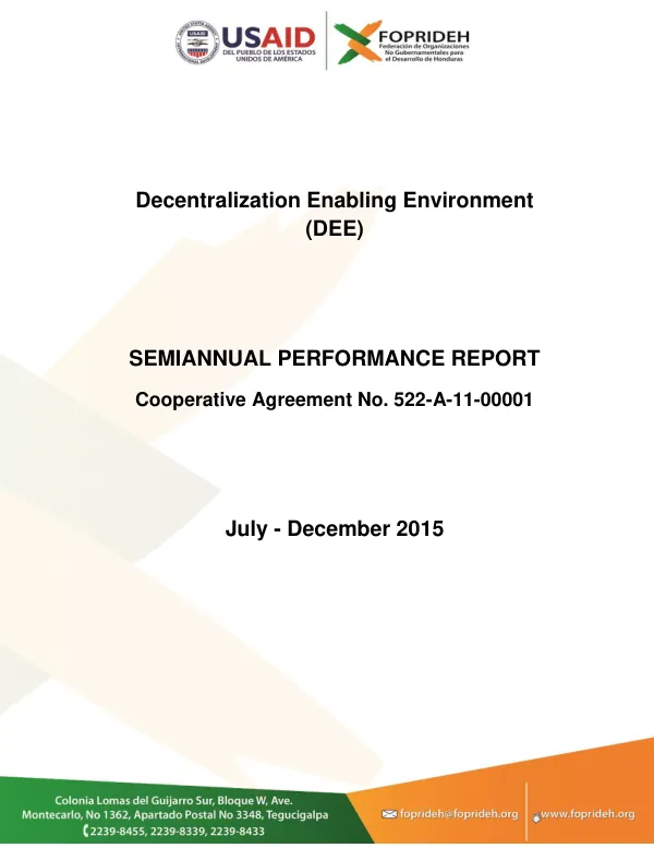 Semiannual Performance Report: Decentralization Enabling Environment Program