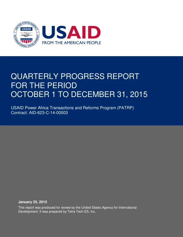 Quarterly Progress Report for the Period October 1 to December 31, 2015
