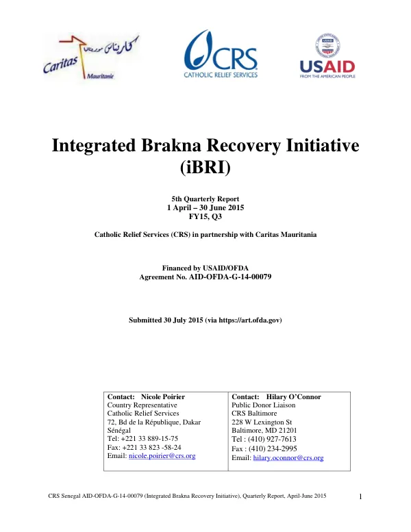 5th Quarterly Report: Integrated Brakna Recovery Initiative, April-June 2015