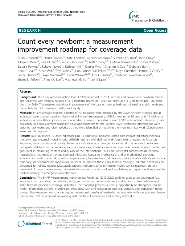 Count every newborn; a measurement improvement roadmap for coverage data