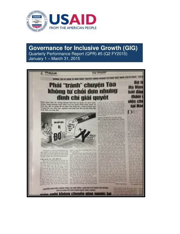 Quarterly Performance Report #5: January 1 – March 31, 2015 for Governance for Inclusive Growth Program, Vietnam