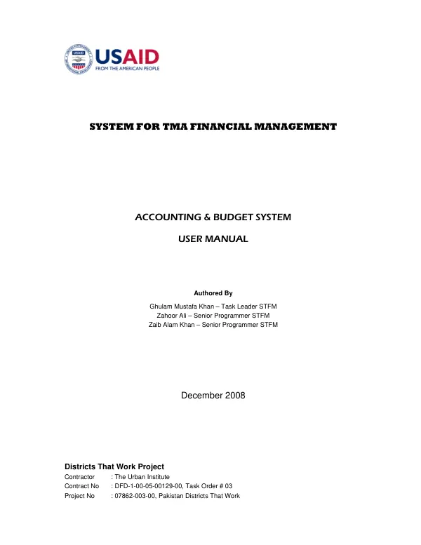 System for TMA financial management : accounting & budget system : user manual