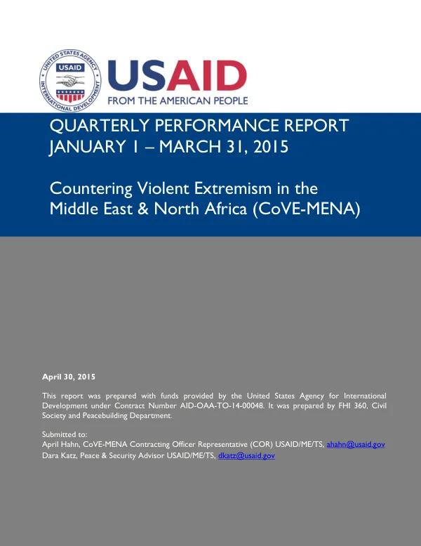 FHI 360 CoVE-MENA Quarterly Performance Report (January 1 – March 31, 2015)