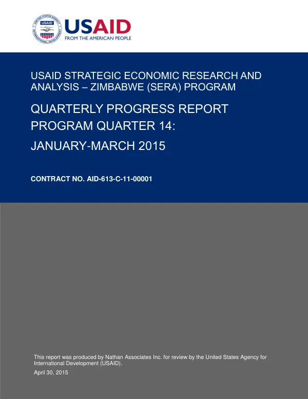 USAID Strategic Economic Research & Analysis – Zimbabwe (SERA) Program Quarterly Progress Report