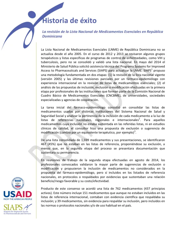 Revisión de la Lista Nacional de Medicamentos Esenciales en la República Dominicana
