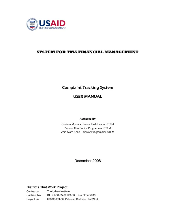 System for TMA financial management : complaint tracking system -- user manual