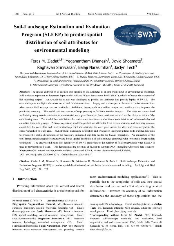Soil-Landscape Estimation and Evaluation Program (SLEEP) to predict spatial distribution of soil attributes for environmental modeling
