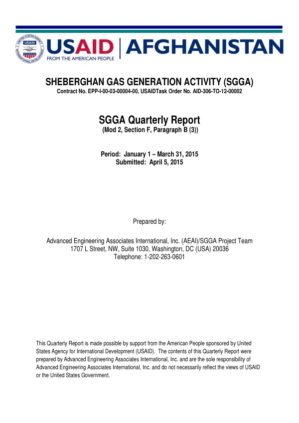 Sheberghan Gas Generation Activity (SGGA) Quarterly Report