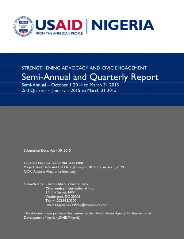 Strengthening Advocacy and Civic Engagement: Semi-Annual and Quarterly Report (Q2 FY 2015)