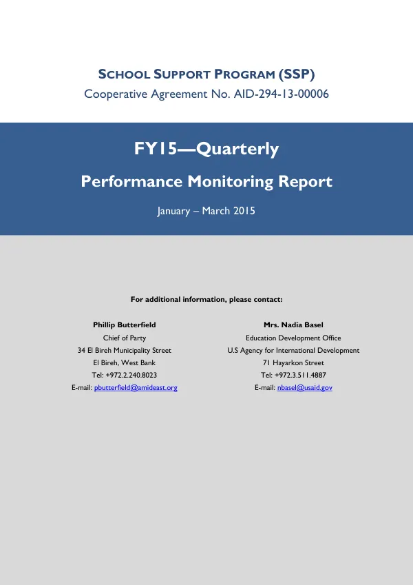 FY15 – Quarter 2 Report (January- March 2014): School Support Program (SSP)