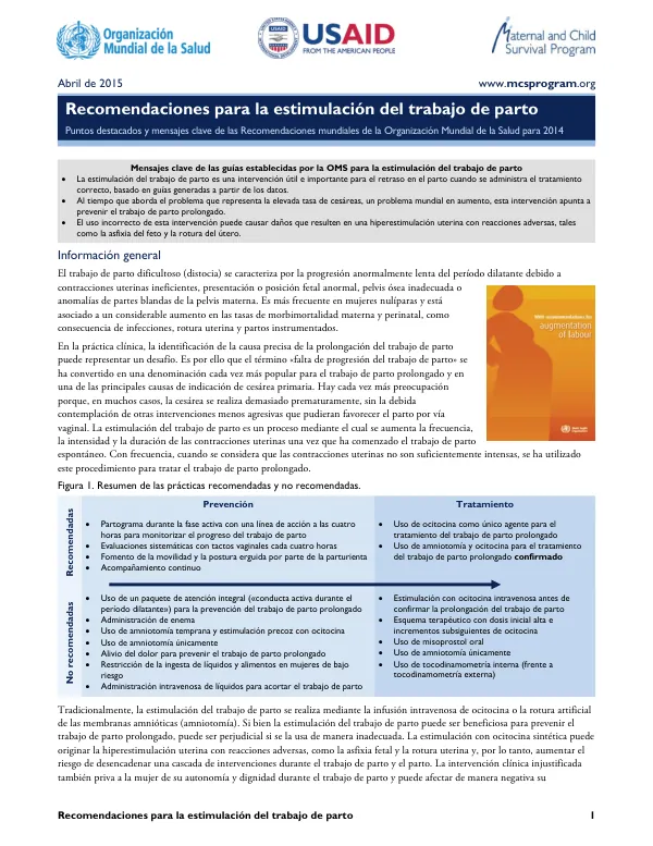 Recomendaciones para la estimulación del trabajo de parto
