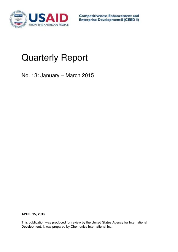 Quarterly Report No. 13: January – March 2015