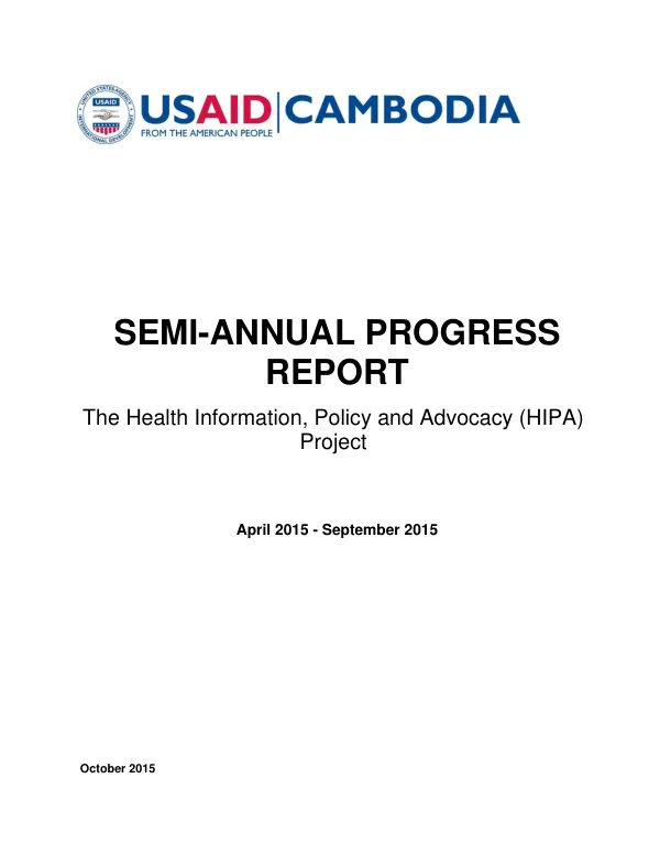 HIPA Project Semi-Annual Progress Report (April 2015 – September 2015)