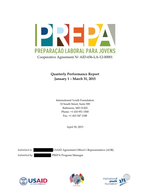 Quarterly Performance Report #9: PREPA Preparação Laboral para Jovens