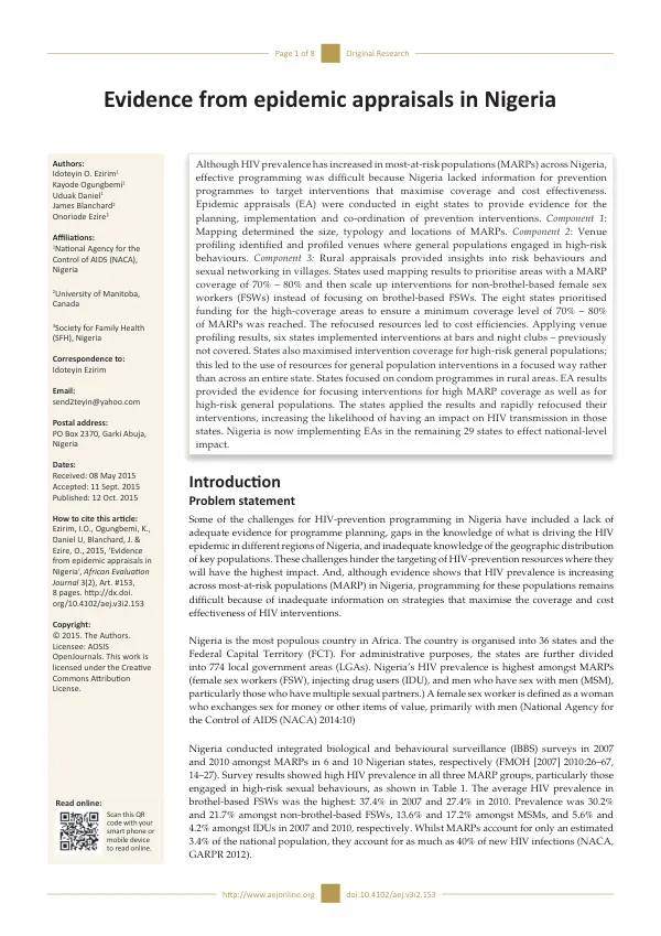 Evidence from epidemic appraisals in Nigeria