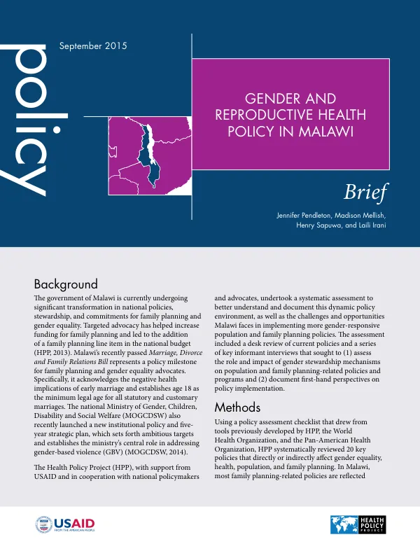 Gender and Reproductive Health Policy in Malawi