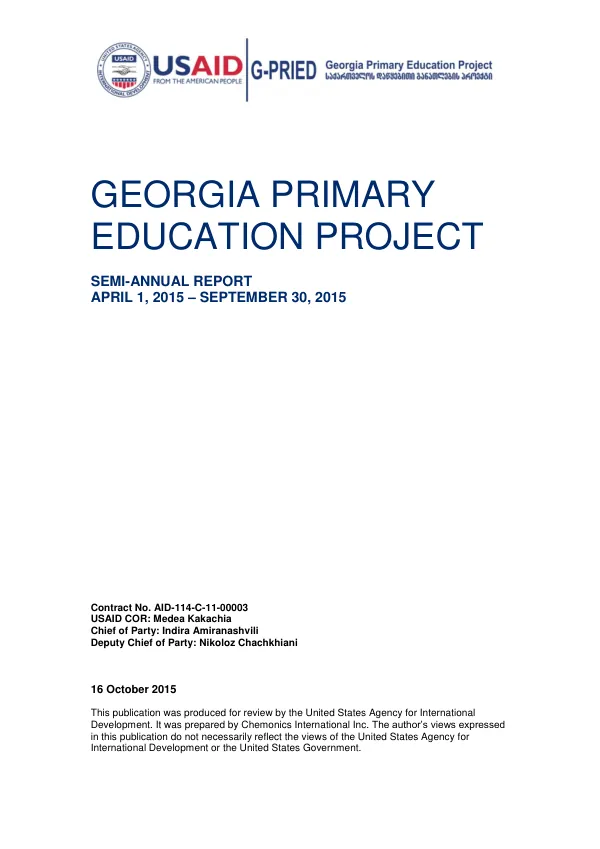 Georgia Primary Education Project Semi-Annual Report: April 1, 2015 – September 30, 2015