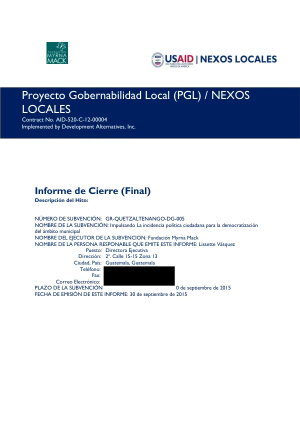 Informe de Cierre: Impulsar la incidencia política ciudadana para la democratización del ámbito municipal
