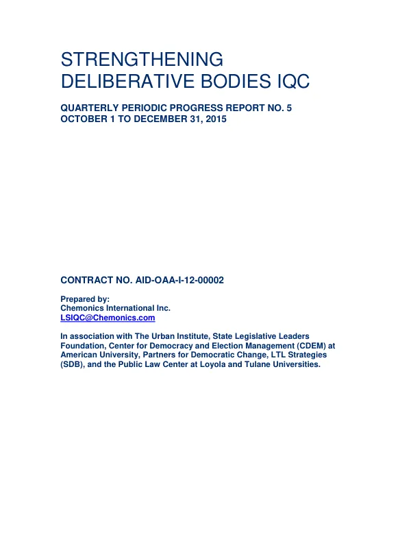 Strengthening Deliberative Bodies IQC: Quarterly Report Number 5